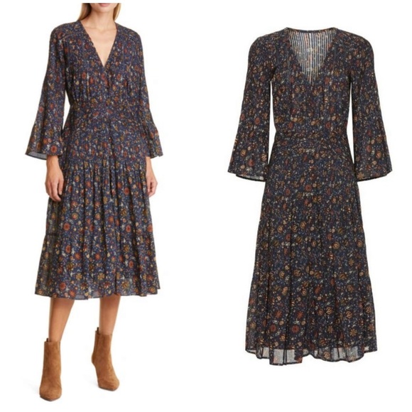 Veronica Beard Shireen Pleated Floral Midi-Dress Ink color Size 2 NWOT Romantic - Picture 2 of 15